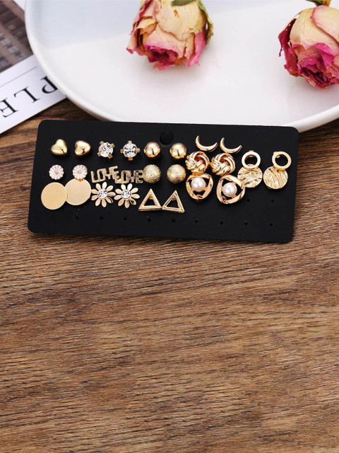 

Fashion Frill Set Of 14 White & Gold-Plated Geometric Studs Earrings