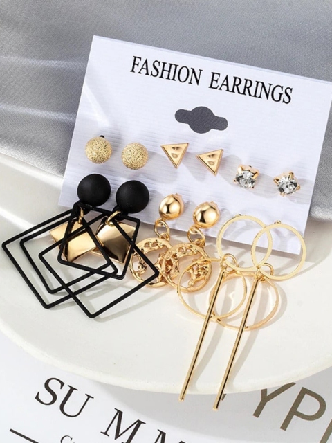 

Fashion Frill Gold-Toned & Black Geometric Studs Earrings
