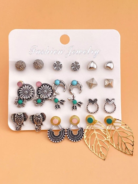 

Fashion Frill Silver-Toned & Gold-Toned Classic Studs Earrings