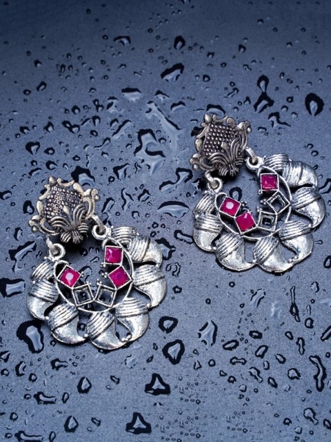 

Indi INSIDE Pink & Silver-Plated Oxidised Classic Drop Earrings
