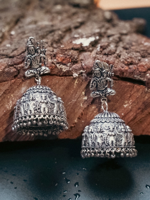 

Indi INSIDE Gunmetal-Toned Silver Plated Classic Jhumkas Earrings, Metallic