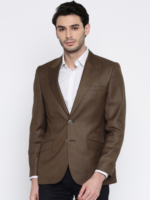 

Park Avenue Men Brown Solid Slim Italian Cut Single-Breasted Formal Blazer