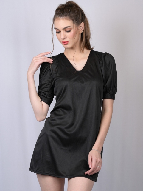 

OWO THE LABEL Women Black Scuba A-Line Mini Dress