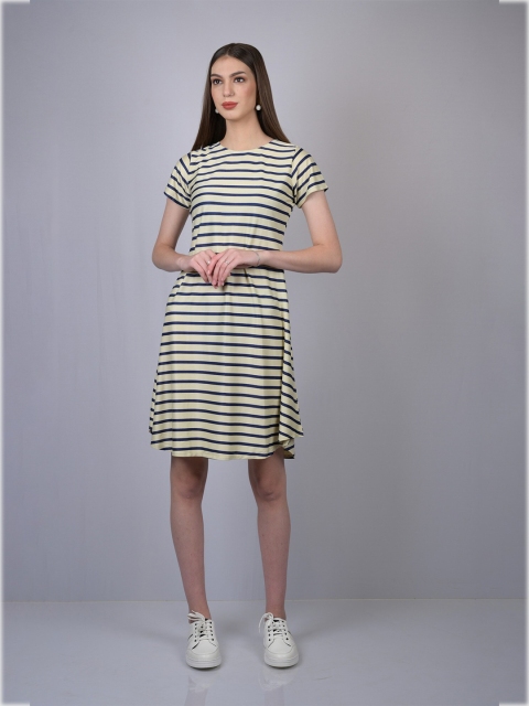 

OWO THE LABEL Women White Striped A-Line Dress