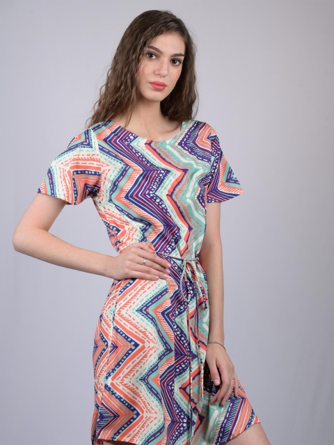 

OWO THE LABEL Women Green & Peach-Coloured A-Line Midi Dress