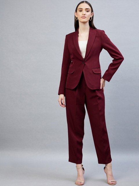 

DELAN Women Maroon Solid Co-Ords Set