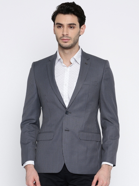 

Raymond Grey & Navy Checked Contemporary Fit Single-Breasted Blazer