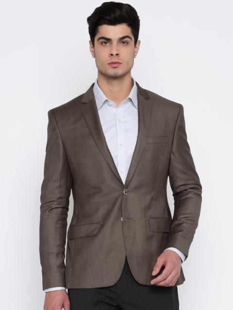 

Parx Men Brown Self-Striped Single-Breasted Urban Fit Formal Blazer