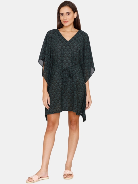 

Coucou by Zivame Women Black & Green Printed Cover-Up Kaftan Dress