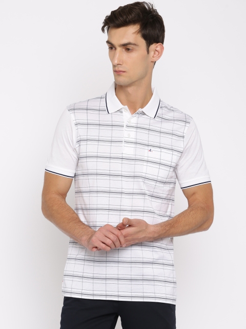 

Raymond Men White & Blue Checked Polo T-shirt