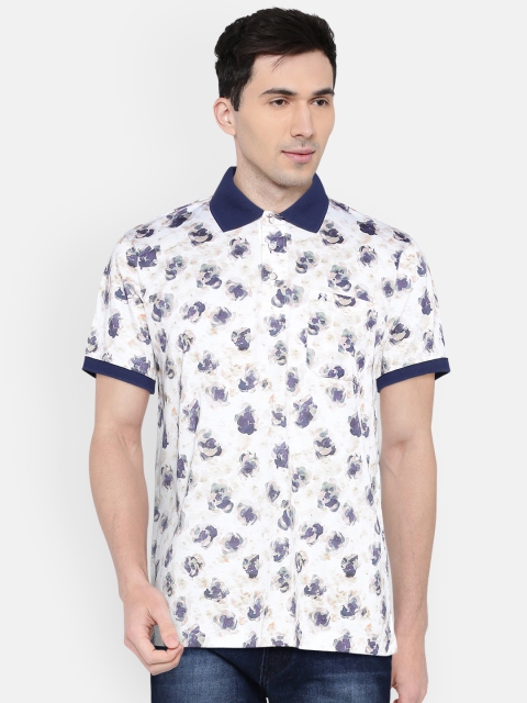 

Raymond Men Off-White & Blue Printed Polo Collar T-shirt