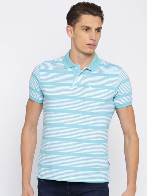 

Parx Men Blue Striped Polo Collar T-shirt