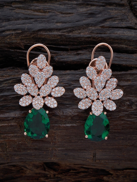 

Kushal's Fashion Jewellery Green & Gold-Toned Rose Gold Plated Floral Drop Earrings