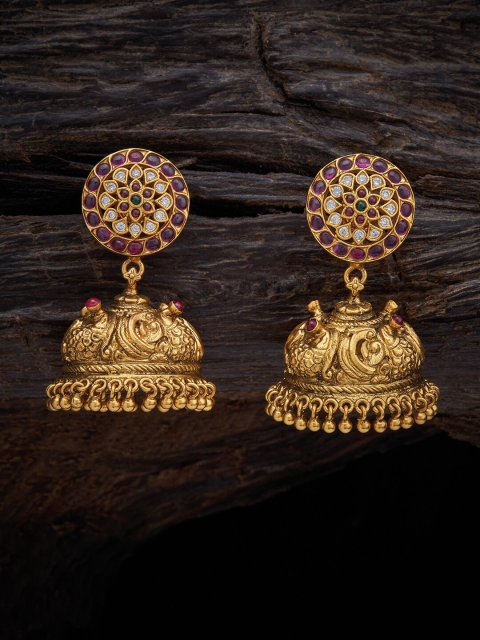 

Kushal's Fashion Jewellery Rhodium Plated Red Classic Jhumkas Earrings
