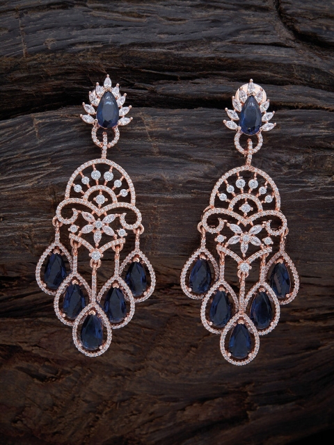

Kushal's Fashion Jewellery Blue Gold Plated Teardrop Shaped Drop Earrings