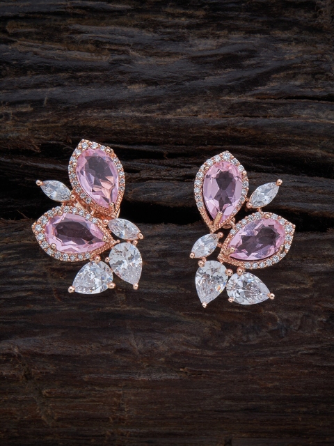 

Kushal's Fashion Jewellery Pink & Rose Gold-Plated CZ Floral Studs Earrings