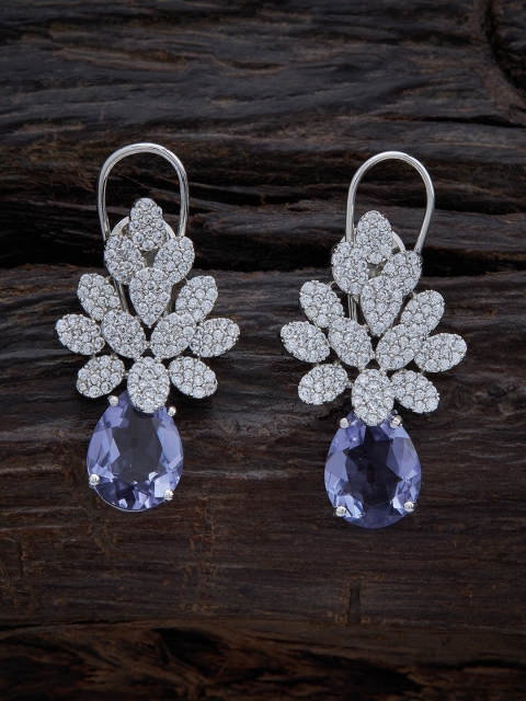 

Kushal's Fashion Jewellery Lavender & White Rhodium-Plated Floral Drop Earrings