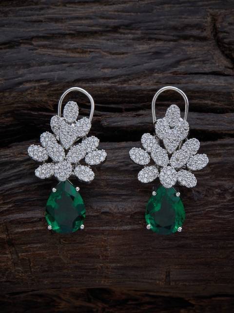 

Kushal's Fashion Jewellery Green & Rhodium Plated Floral Drop Earrings