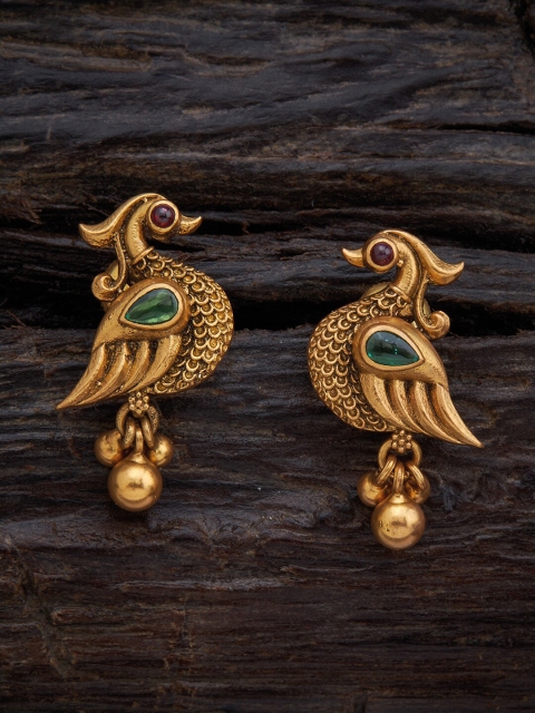 

Kushal's Fashion Jewellery Red & Green Oxidise Peacock Shaped Drop Earrings