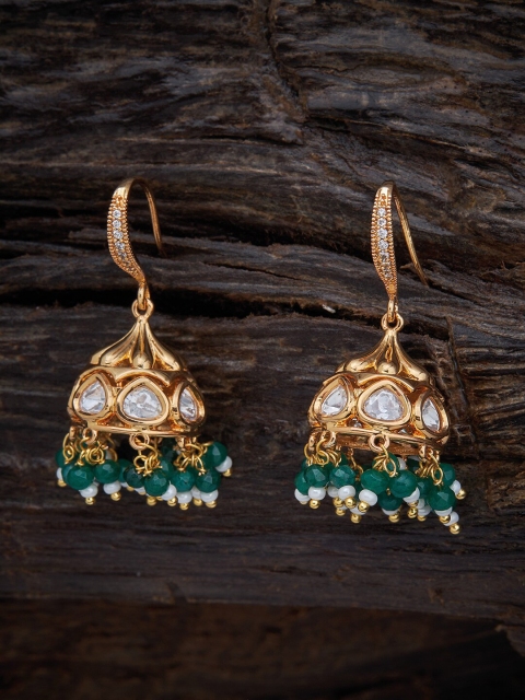 

Kushal's Fashion Jewellery Green & White Classic Jhumkas Earrings