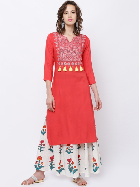 

Vishudh Women Red Solid Straight Kurta