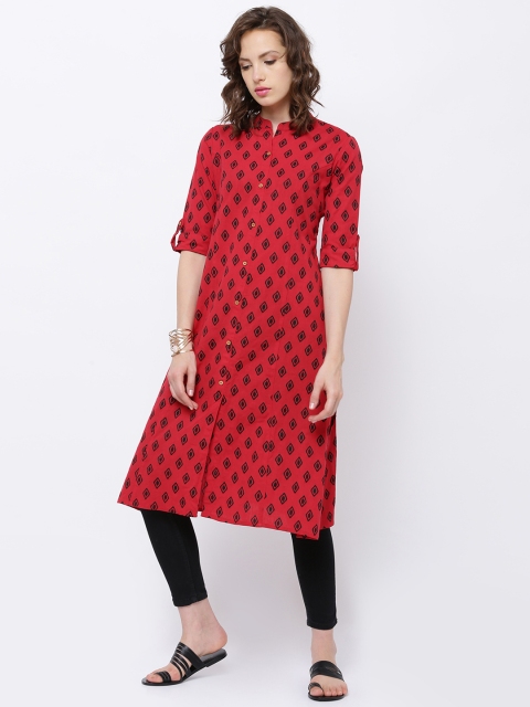 

Vishudh Women Red & Black Printed A-Line Kurta