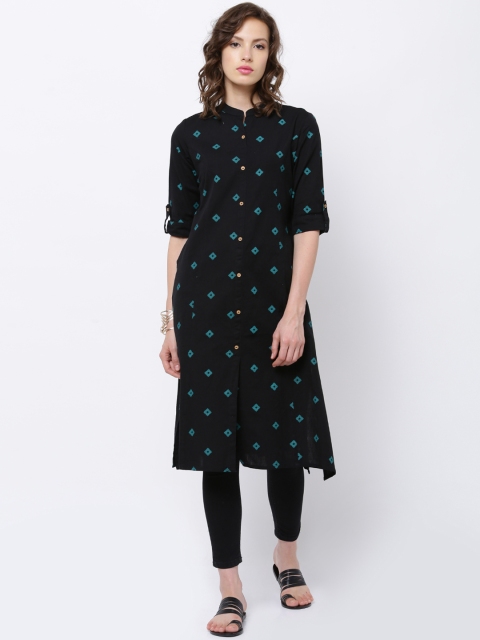 

Vishudh Women Black Printed A-Line Kurta