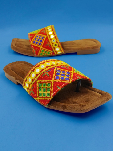 

Sayera Women Yellow & Red Embellished Ethnic Open Toe Flats
