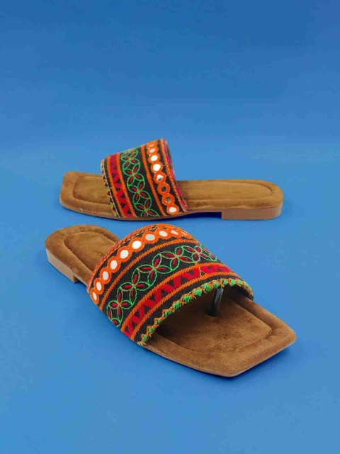 

Sayera Women Black & Brown Embellished Ethnic Open Toe Flats
