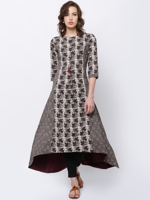 

Vishudh Women Cream-Coloured & Brown Printed Anarkali Kurta