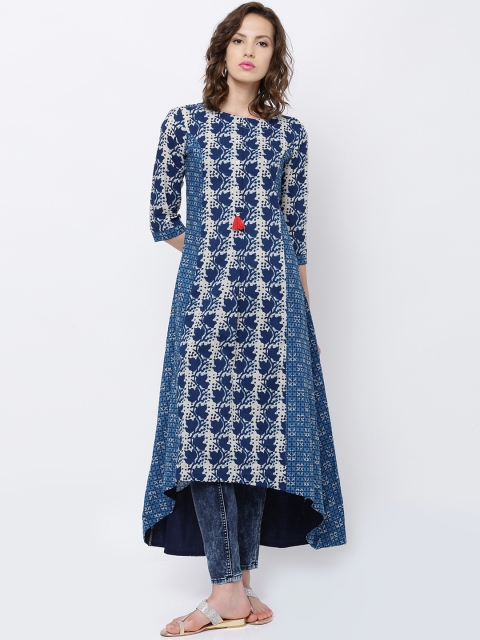 

Vishudh Women Navy Blue & Cream-Coloured Printed Anarkali Kurta