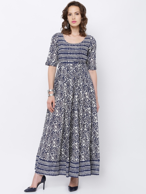 

Vishudh Women Navy Blue & Cream-Coloured Printed Anarkali Kurta