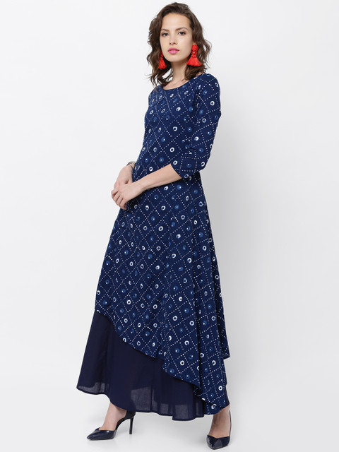 

Vishudh Women Navy Blue & White Printed Anarkali Kurta