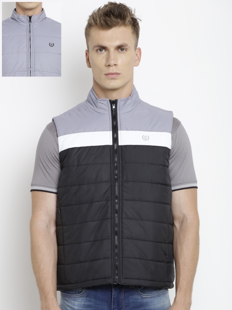 

Duke Men Black & Grey Colourblocked Reversible Quilted Jacket