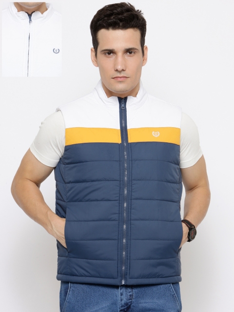 

Duke Men Navy & White Colourblocked Sleeveless Reversible Jacket, Navy blue