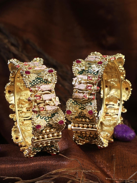 

Adwitiya Collection Set Of 2 Gold-Plated Maroon Stone-Studded Designed Bangles