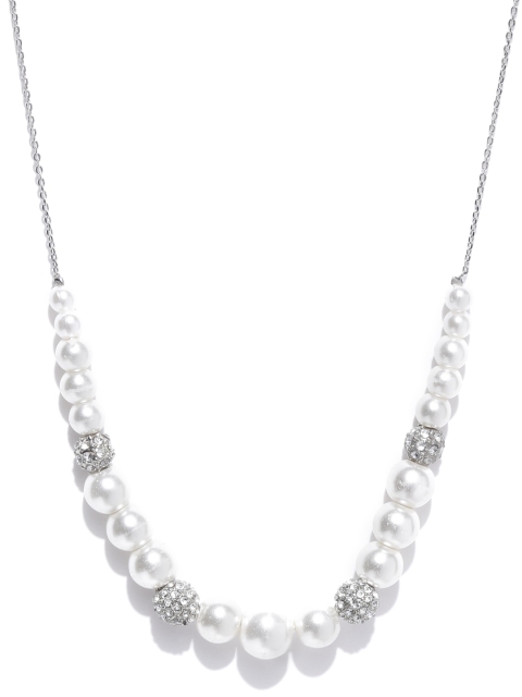 

Accessorize Off-White & Silver-Toned Beaded Collar Necklace