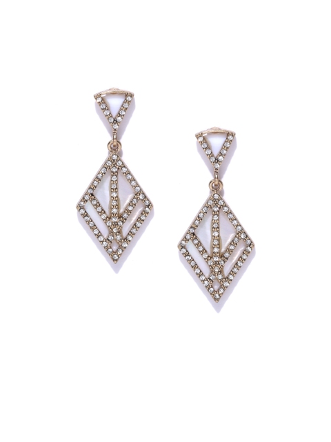 

Accessorize Gold-Toned & Off-White Stone-Studded Drop Earrings