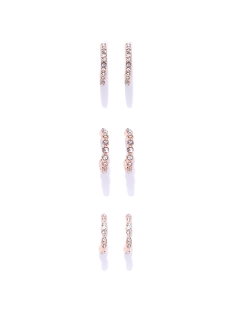 

Accessorize Set of 3 Gold-Toned Stone-Studded Contemporary Half-Hoop Earrings