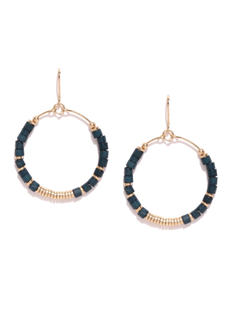

Accessorize Gold-Toned & Olive Green Beaded Drop Earrings