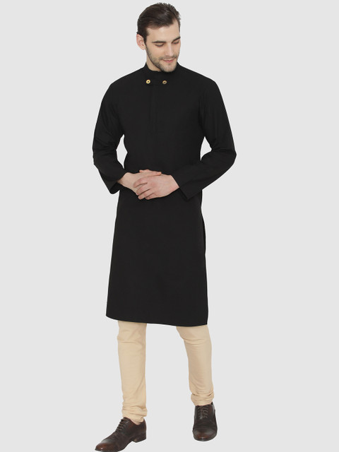 

Raas Men Black Flap Detail Straight Kurta