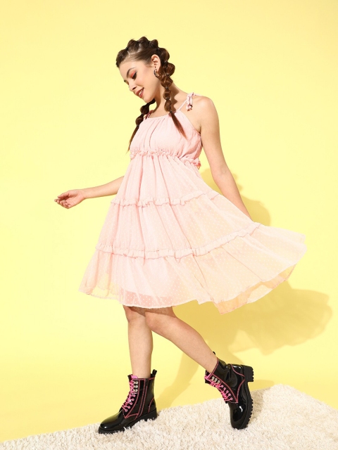 

DODO & MOA Women Peach Solid Tiered Fit & Flare Dress