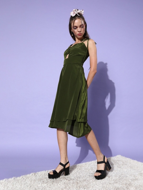 

DODO & MOA Women Olive Green Layered A-Line Dress