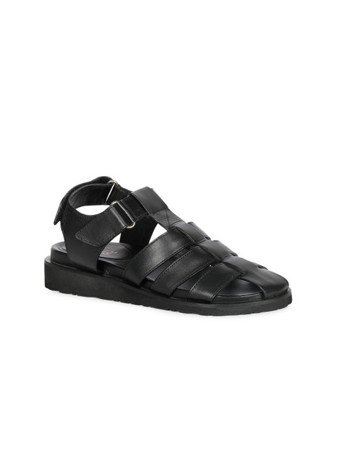 

Saint G Women Black Leather Flatform Sandals with Buckles