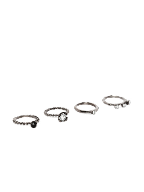 

ToniQ Set of 4 Gunmetal-Toned Finger & Midi Rings, Metallic