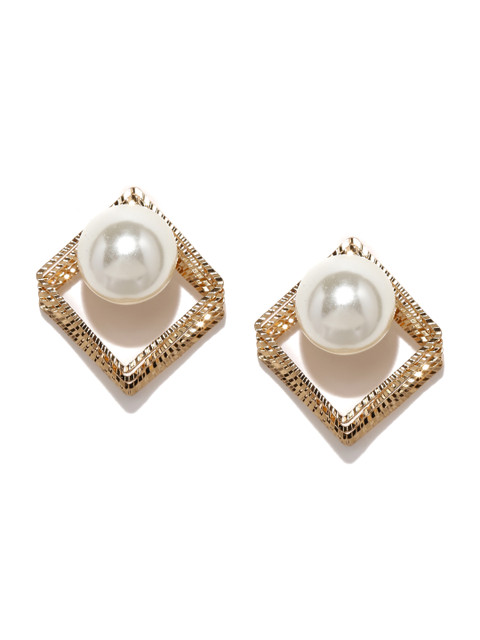 

ToniQ Gold-Toned & White Oversized Contemporary Studs