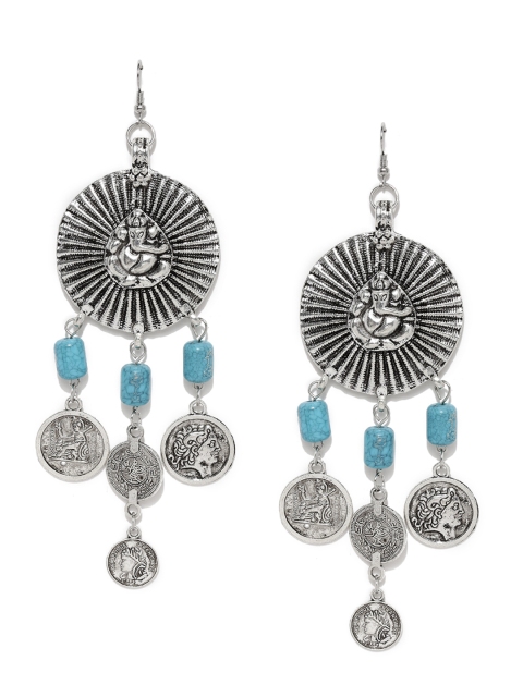 

ToniQ Turquoise Blue & Silver-Toned Contemporary Drop Earrings