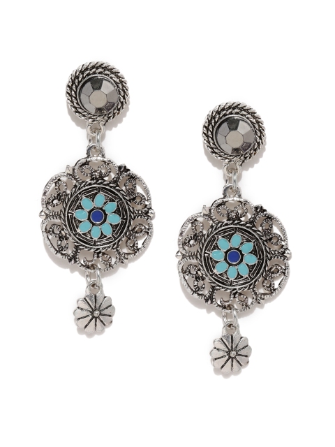 

ToniQ Oxidised Silver-Toned Contemporary Drop Earrings
