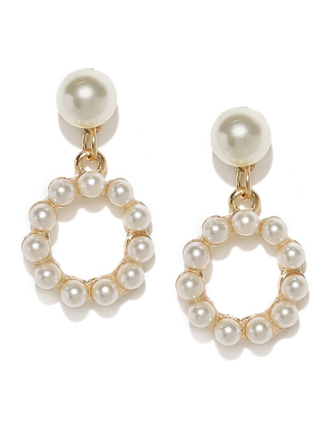 

ToniQ Off-White & Gold-Toned Geometric Drop Earrings