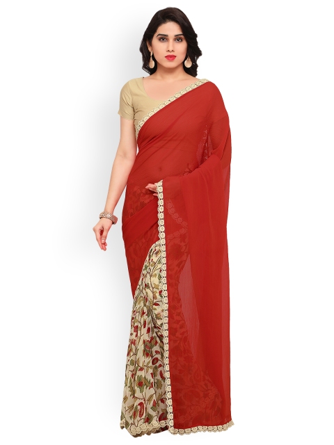 

Triveni Beige & Red Poly Chiffon Printed Saree